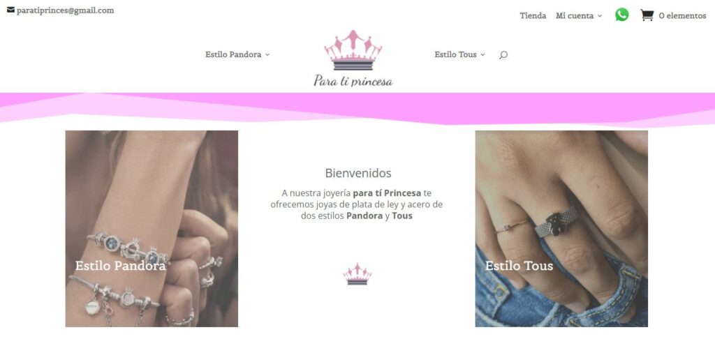 Captura de pantalla del menú y la página principal
